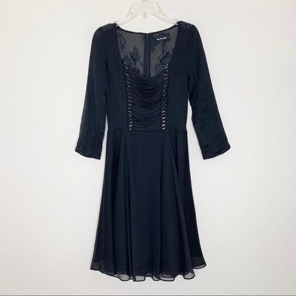 NEW The Kooples Chiffon Lace Up Mini Dress (Sz XXS) Fit-And-Flare Black - Picture 6 of 14